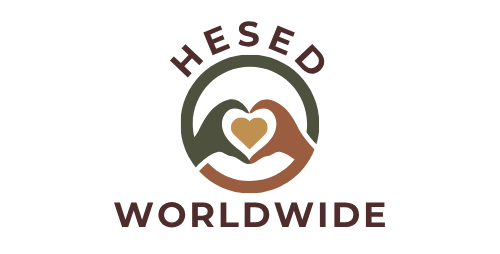 A logo for hesed worldwide with two hands making a heart