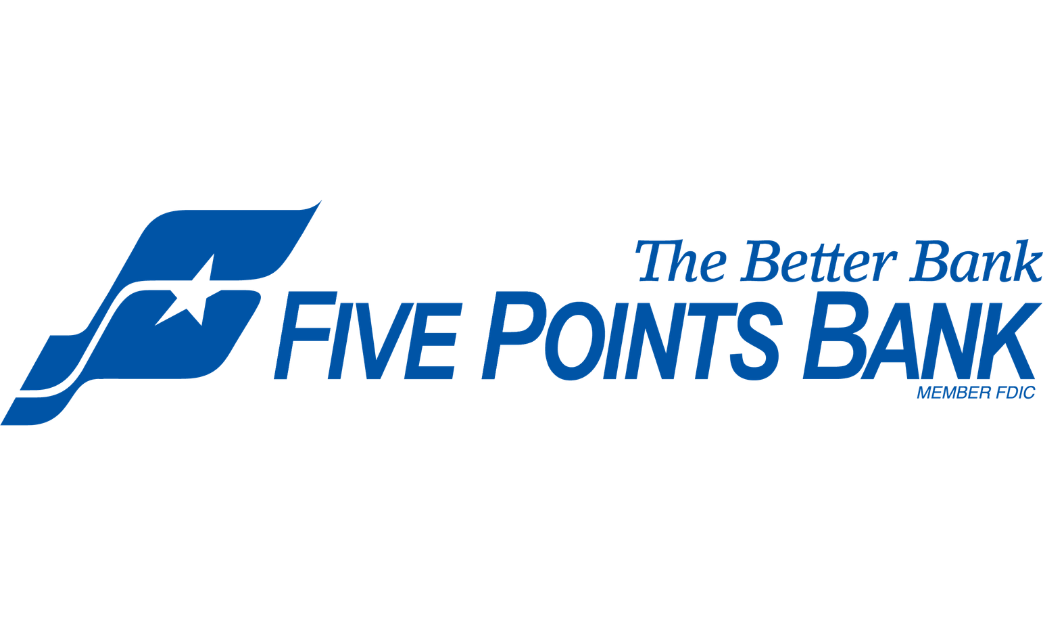 The five points bank logo is blue and white on a white background.