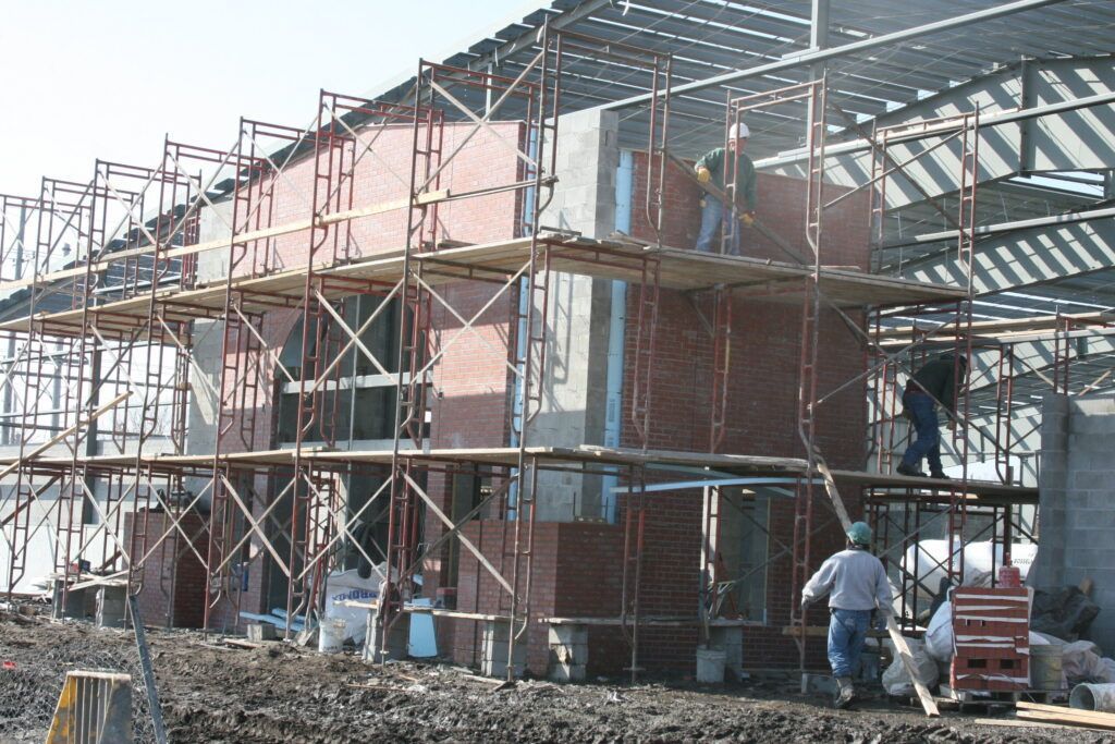 A building is being built with scaffolding around it