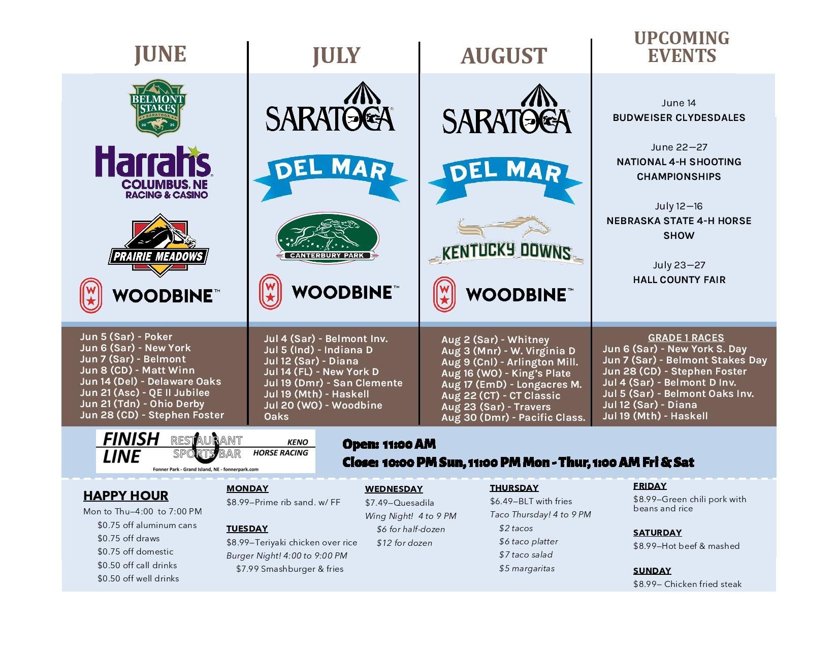 A flyer for fonner park oaklawn shows upcoming events for february march and april