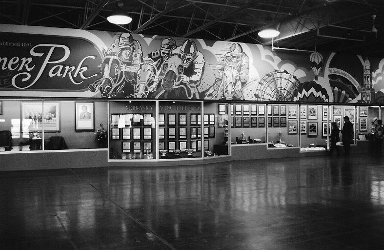 A black and white photo of a roller park