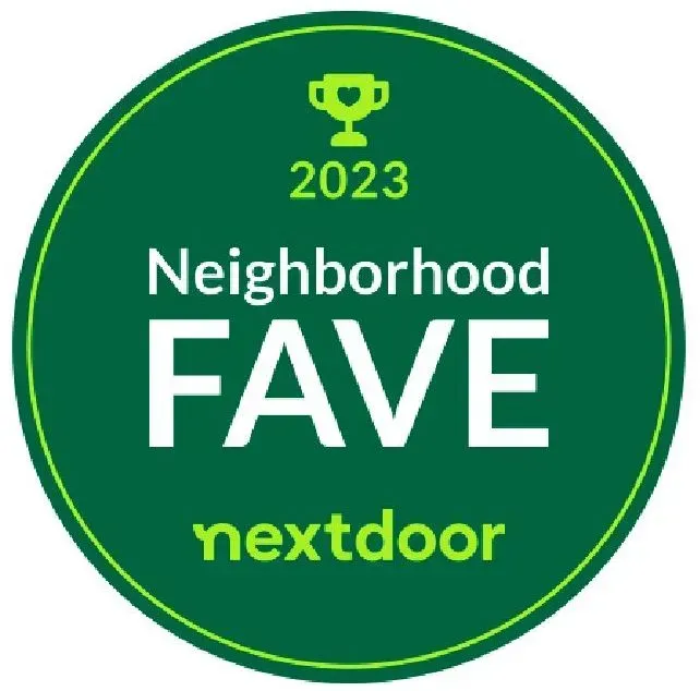 A green sticker that says neighborhood fave nextdoor