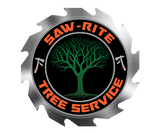 a logo for saw-rite tree service with a tree in the center