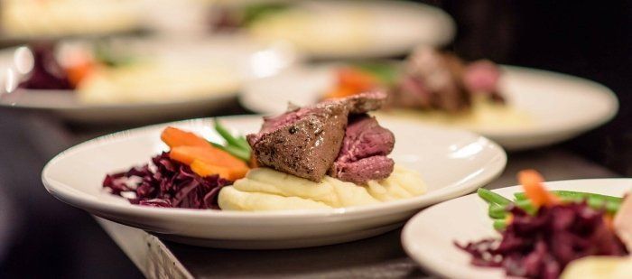 A close up of a plate of food on a table.
