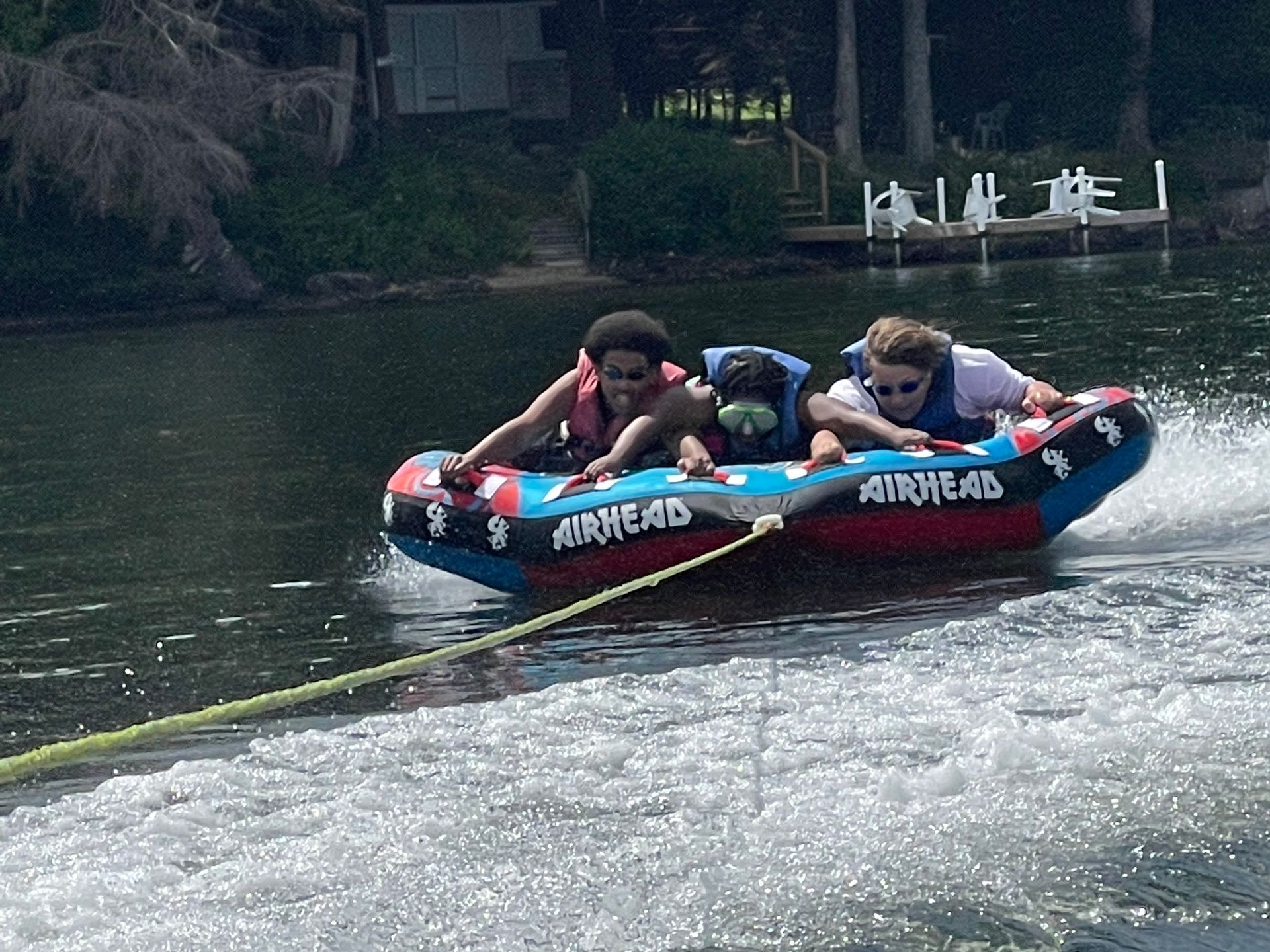 three kids water tubing
