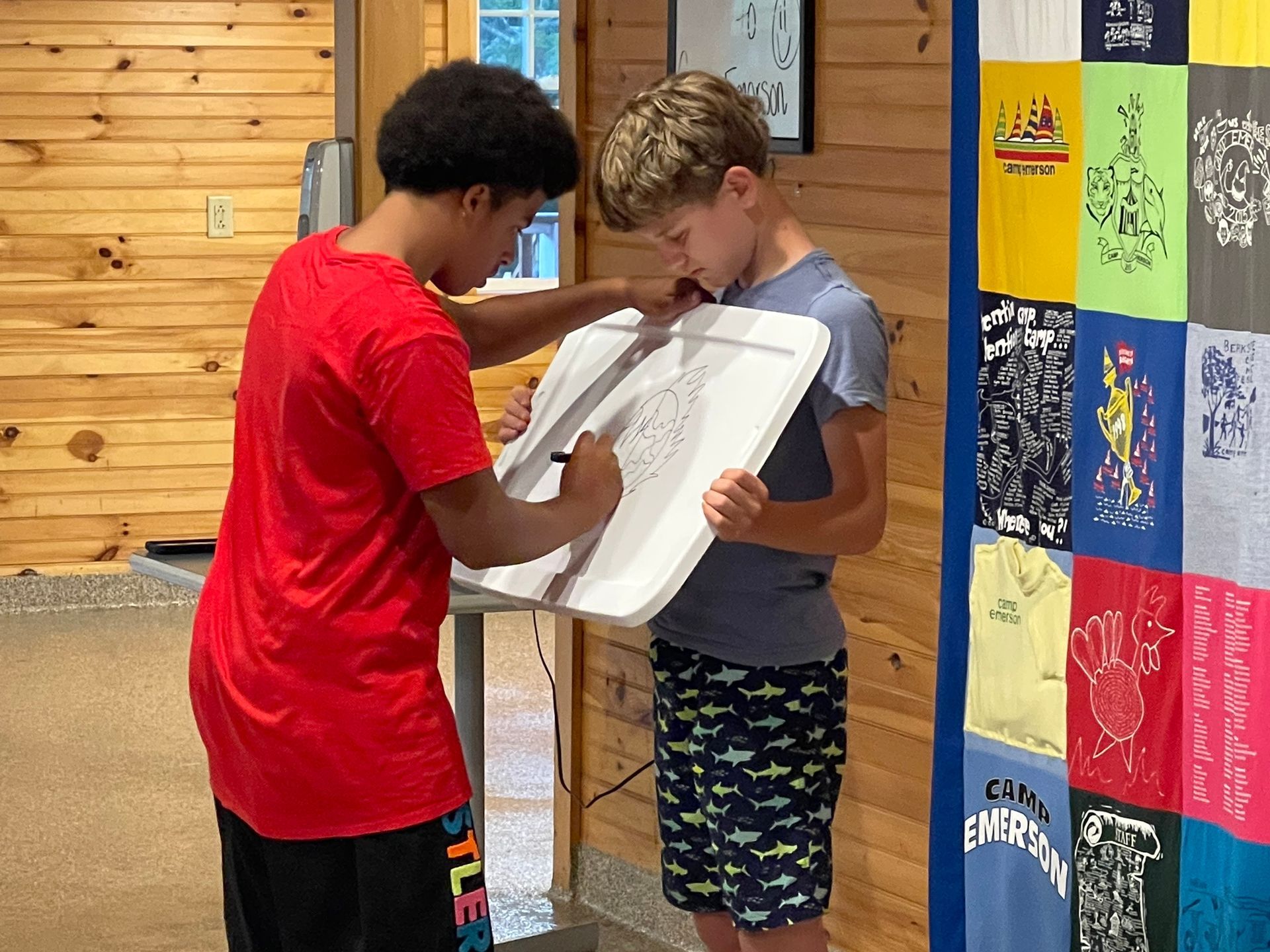 two campers working at an easel