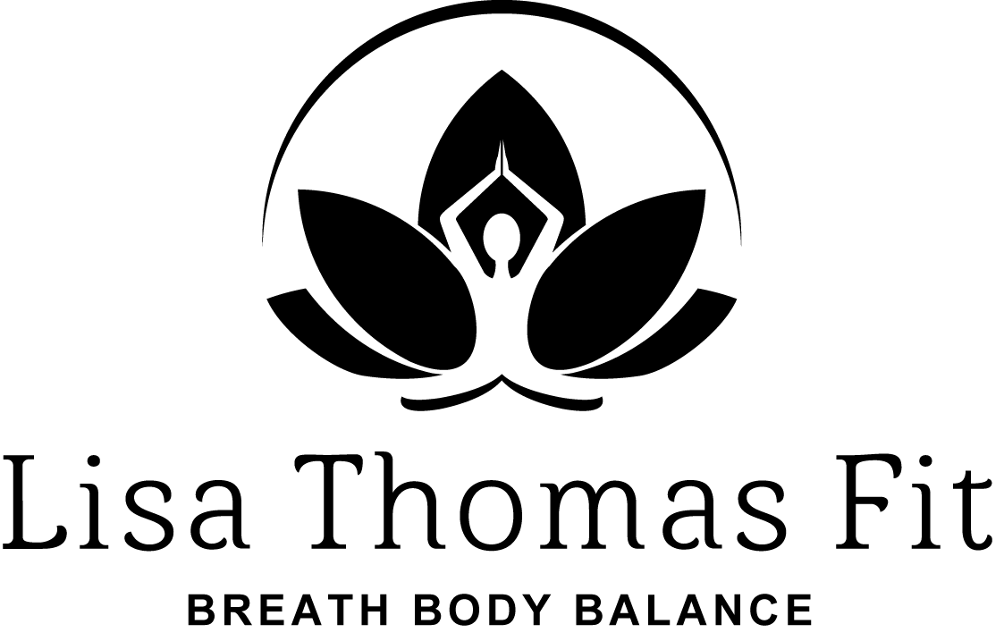 A black and white logo for lisa thomas fit breath body balance.