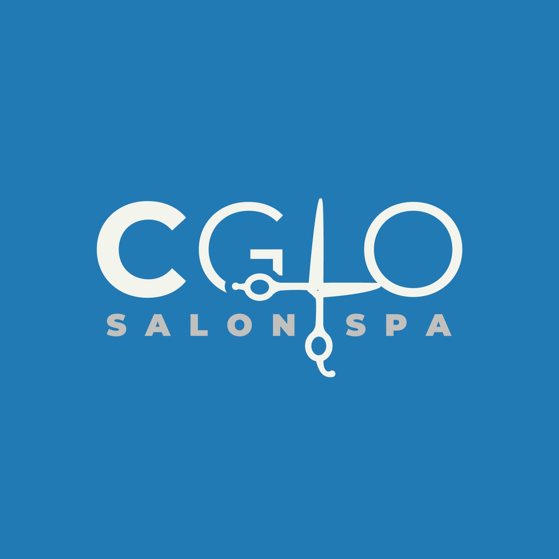 A blue background with a white logo for cglo salon spa