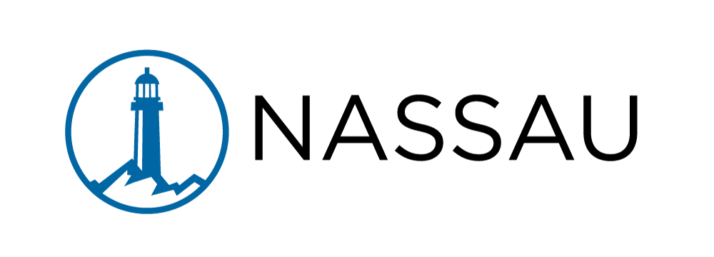 Nassau logo with a blue lighthouse icon inside a circle and black “NASSAU” text