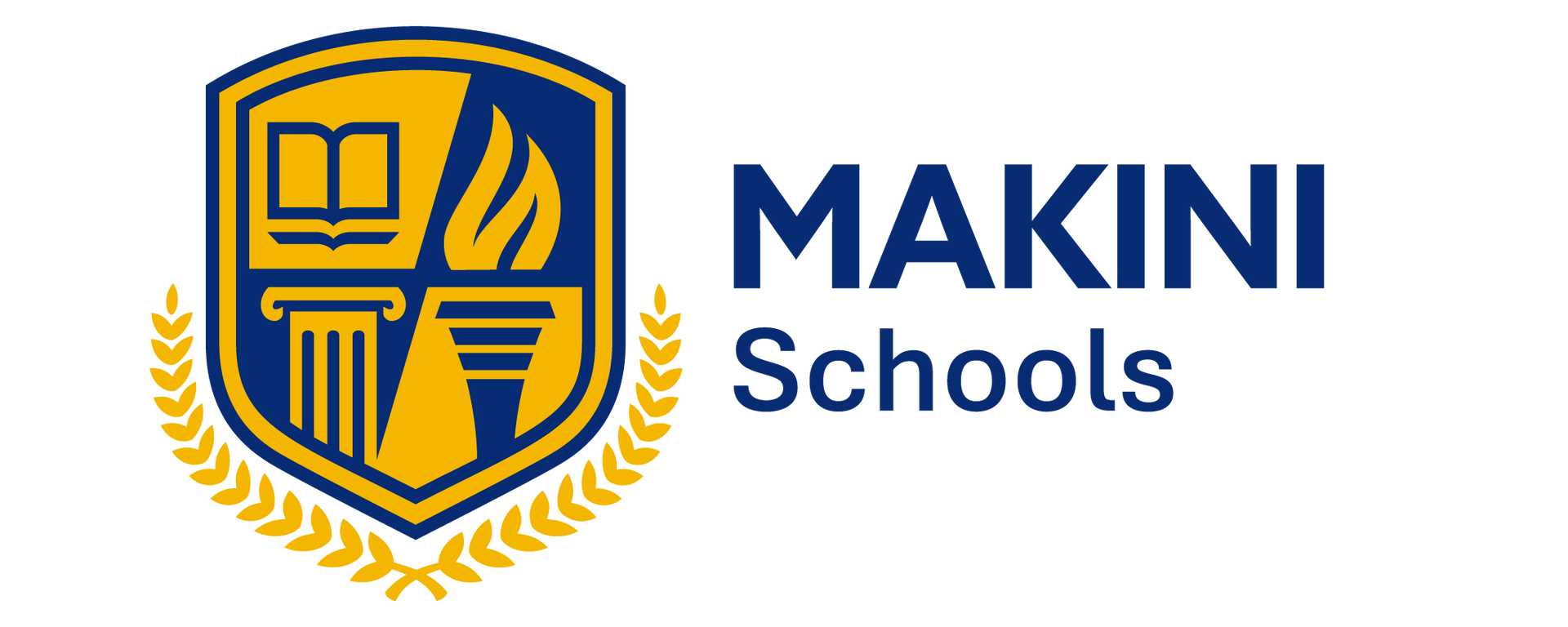 A blue and white logo for makini schools