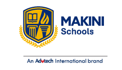 A blue and white logo for makini schools