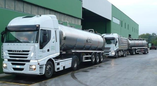 Grande camion industriale argentato sull'erba con cielo sullo sfondo.