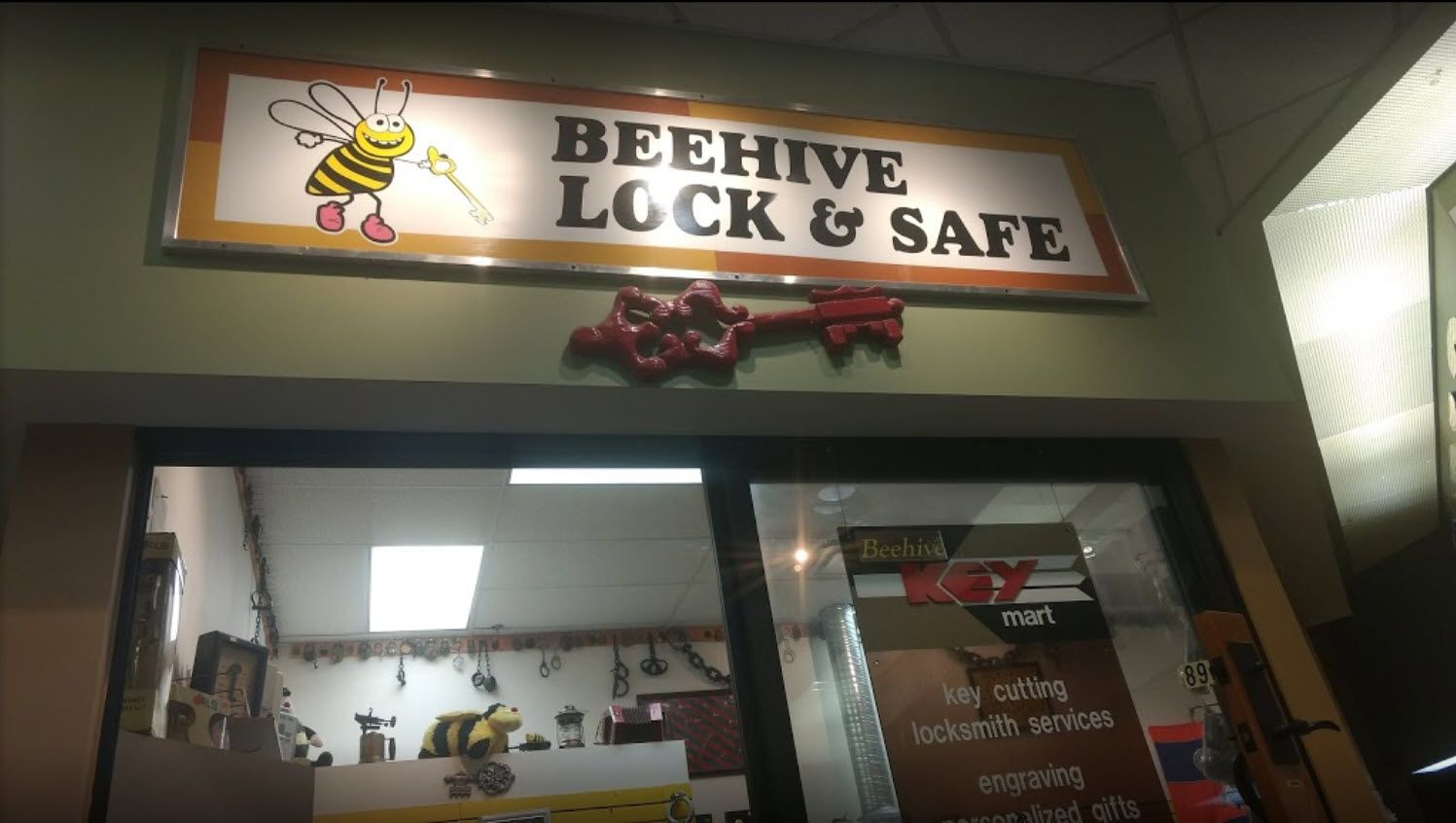 beehive lock and safe storefront and banner above store