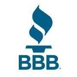 Blue BBB logo: stylized torch above 