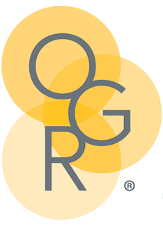 Grey letters “OGR” stacked, overlaid on three yellow circles.