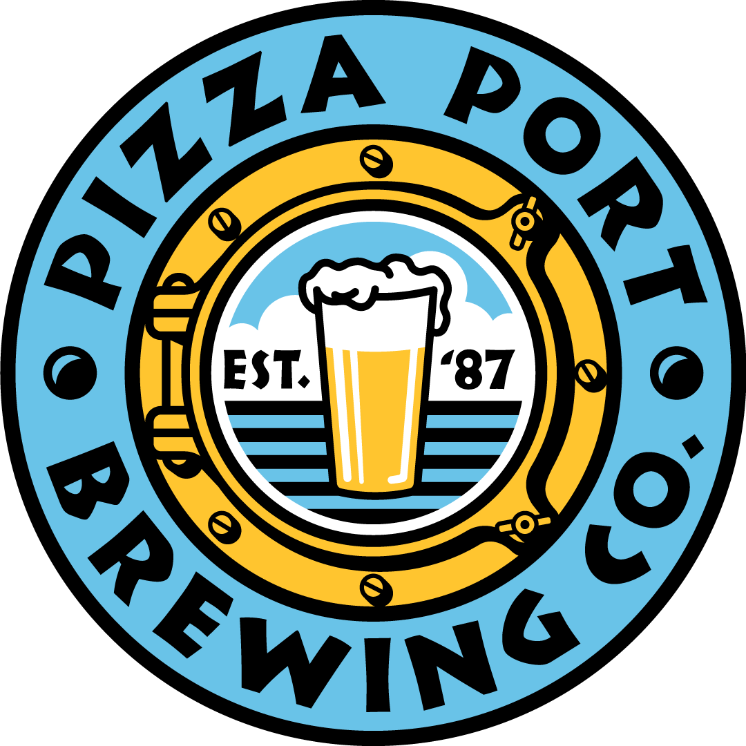 Pizza Port Brewing Co. logo: blue, yellow, and white circle with a beer glass inside a porthole.
