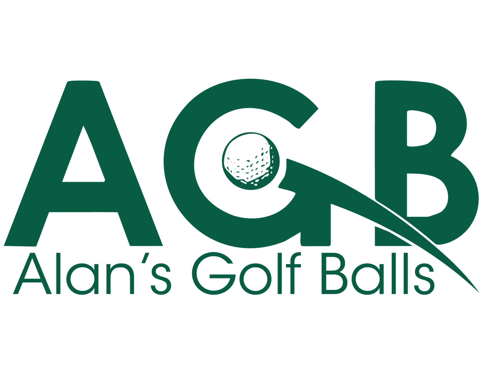 Green logo: "AGB Alan's Golf Balls". Golf ball inside the "G", arc swoosh.
