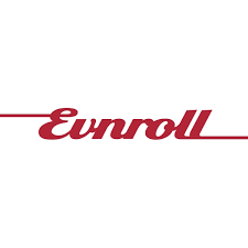 Evnroll logo in red on a white background; a horizontal line extends from the "o."