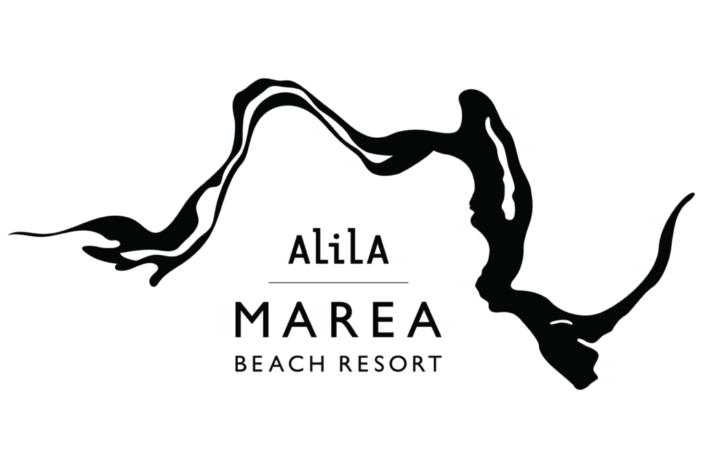 Alila Marea Beach Resort logo with black abstract wave and text.