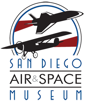 Logo: Silhouette of an airplane and a space shuttle over the words “San Diego Air & Space Museum”.