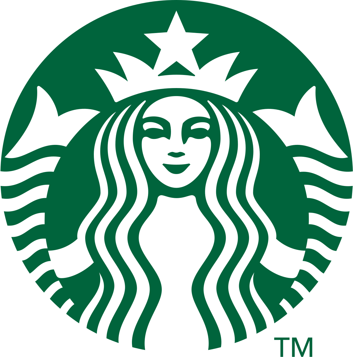 Starbucks logo: Green circular emblem with a crowned mermaid.