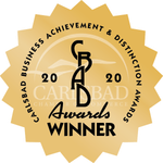 Gold award badge: Carlsbad Business Achievement & Distinction Awards Winner, 2020. Chamber of Commerce logo.