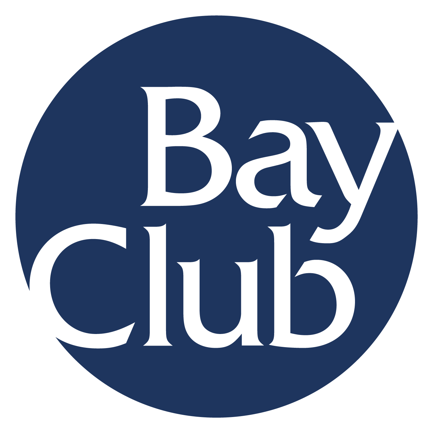 White text "Bay Club" inside a dark blue circle.