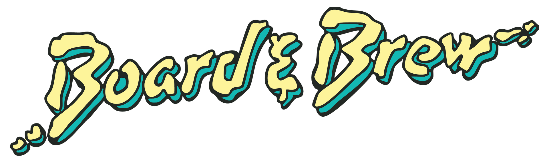 Board & Brew logo in a retro font, yellow letters with a teal outline.