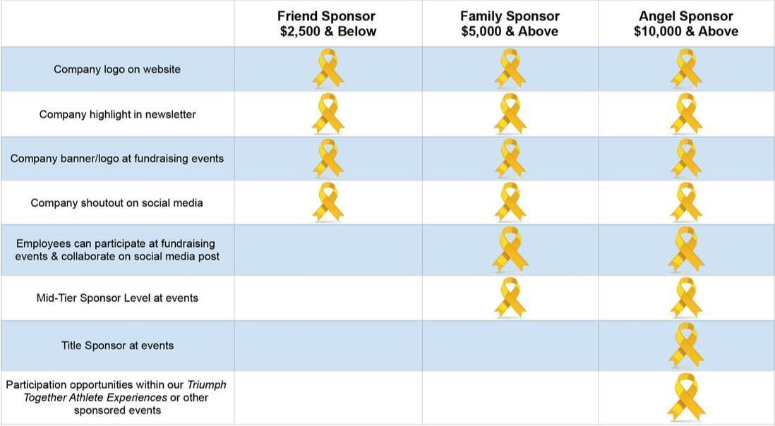 Table showing campaign benefits with yellow ribbons by income levels: $2,500 and below, $5,000 & above, $10,000 & above.