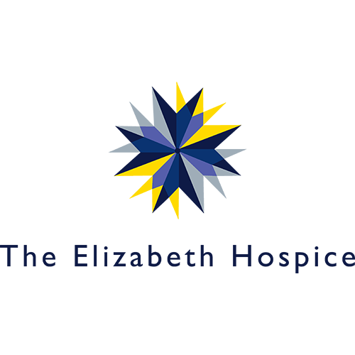 Logo for The Elizabeth Hospice. A starburst in navy, yellow, and silver above the name.