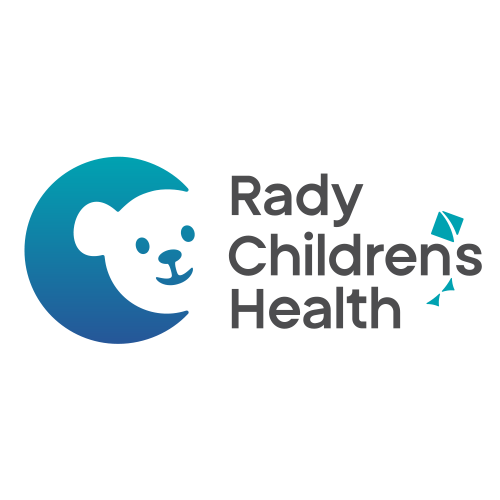 Rady Children's Health logo: Blue bear face in a circle, text "Rady Children's Health," kite icon.