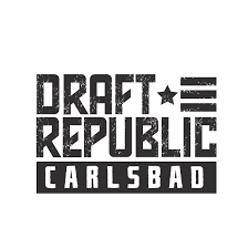 Logo for Draft Republic Carlsbad. Text in black and white with star and stripes element.