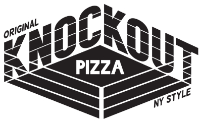 Knockout Pizza logo in a boxing ring design; "Knockout Pizza" text.
