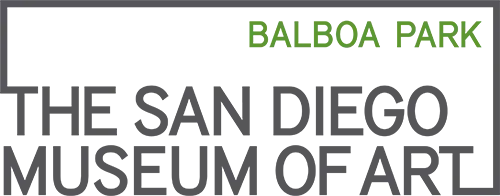 Logo for The San Diego Museum of Art in Balboa Park, featuring text in green and gray.