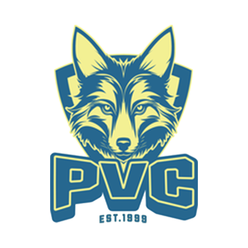 Yellow and blue coyote head logo for PVC.