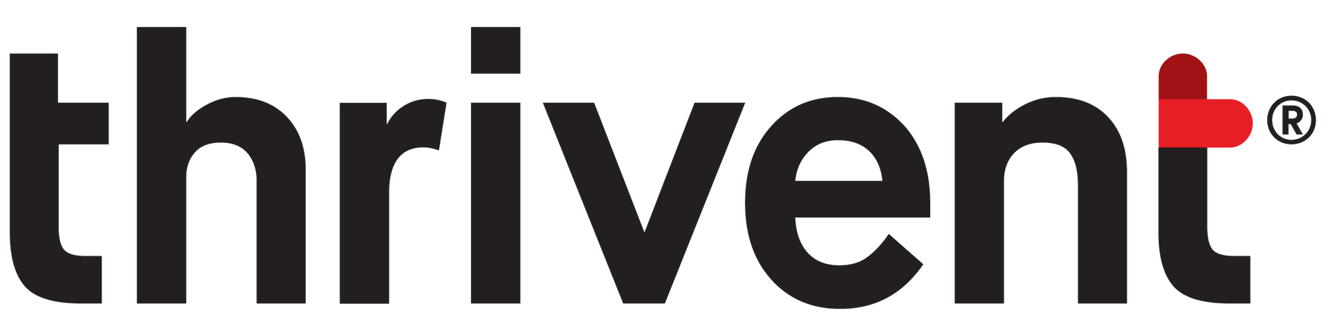 Thrivent logo: Black text with a red heart icon and registered trademark symbol.
