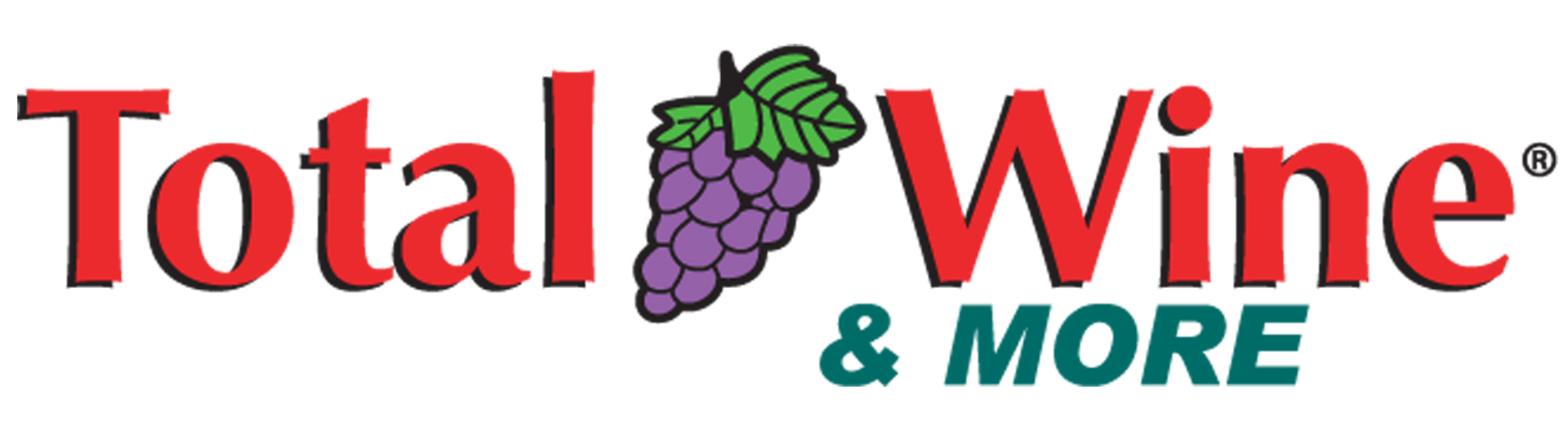 Total Wine & More logo, featuring red text, grape icon, and green text.