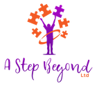 The logo for a step beyond ltd shows a person holding puzzle pieces in their hands.