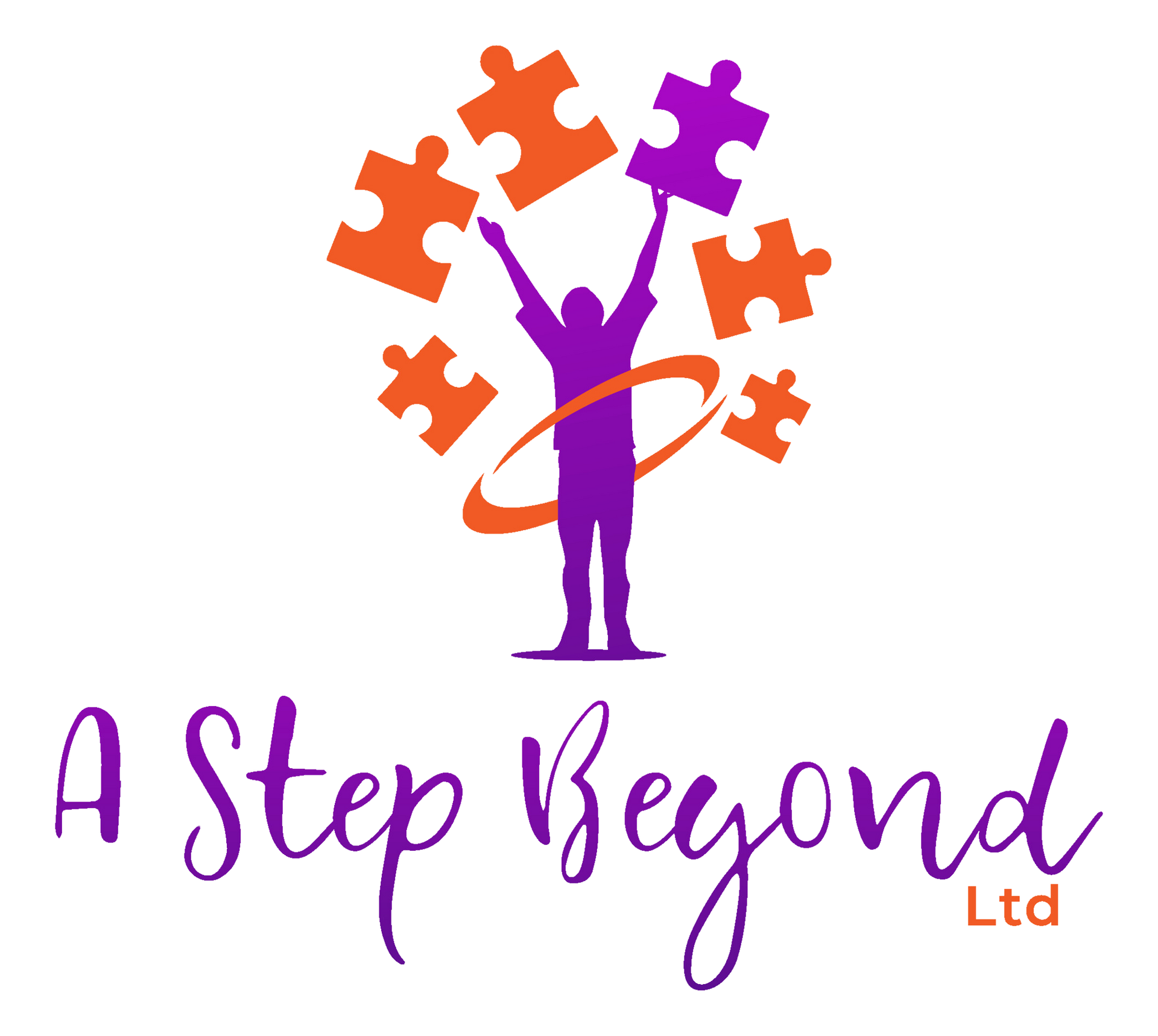 The logo for a step beyond ltd shows a person holding puzzle pieces in their hands.