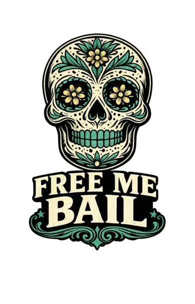 A decorative sugar skull with green floral patterns above the text