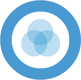 A blue circle with three circles inside of it