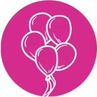 A bunch of pink balloons are floating in the air in a pink circle.