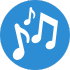 A blue circle with music notes in it