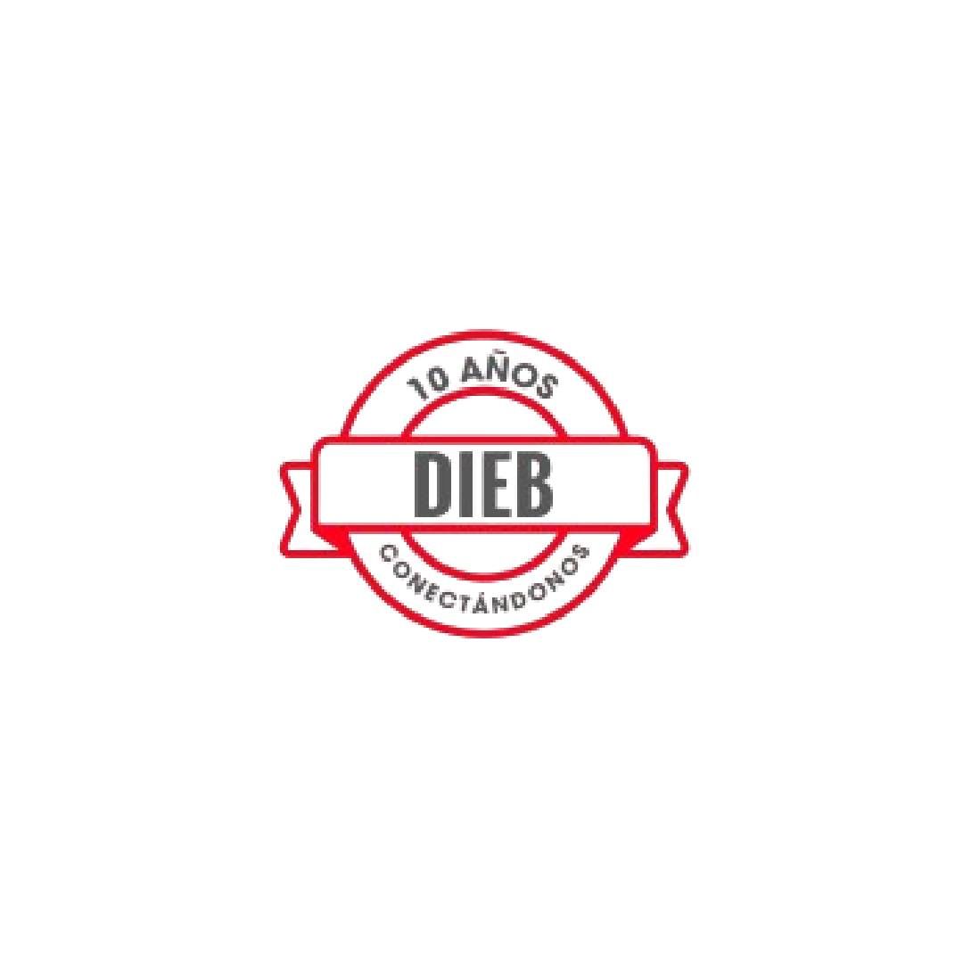 Logotipo circular rojo con la inscripción “DIED”, “10 años” arriba y “conciertos” abajo en rojo y negro.