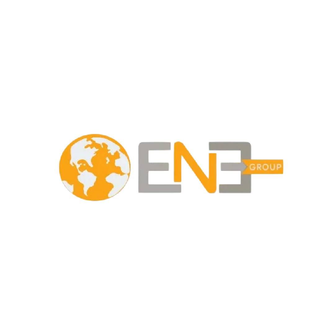 Logotipo del Grupo EN3 en naranja y gris con un icono de globo terráqueo y texto estilizado.