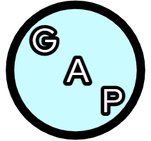 A blue circle with the letters g and p inside of it.