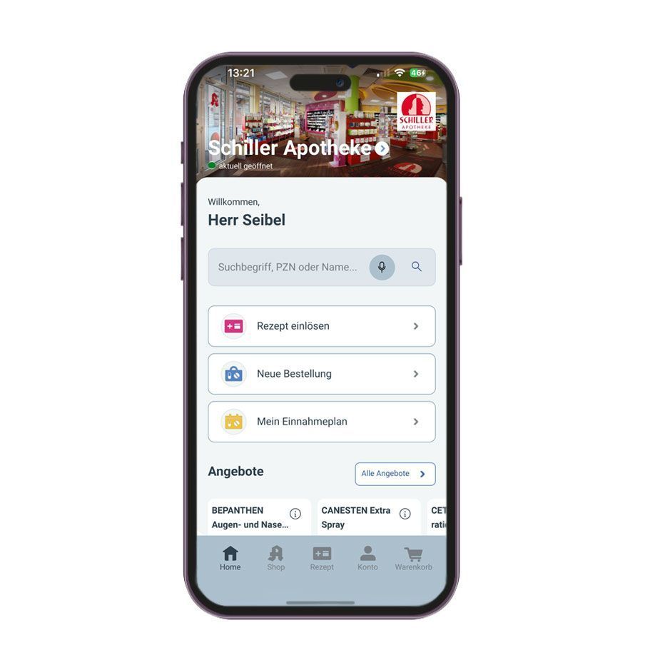 Ein Mobiltelefon mit einer Apotheken-App.