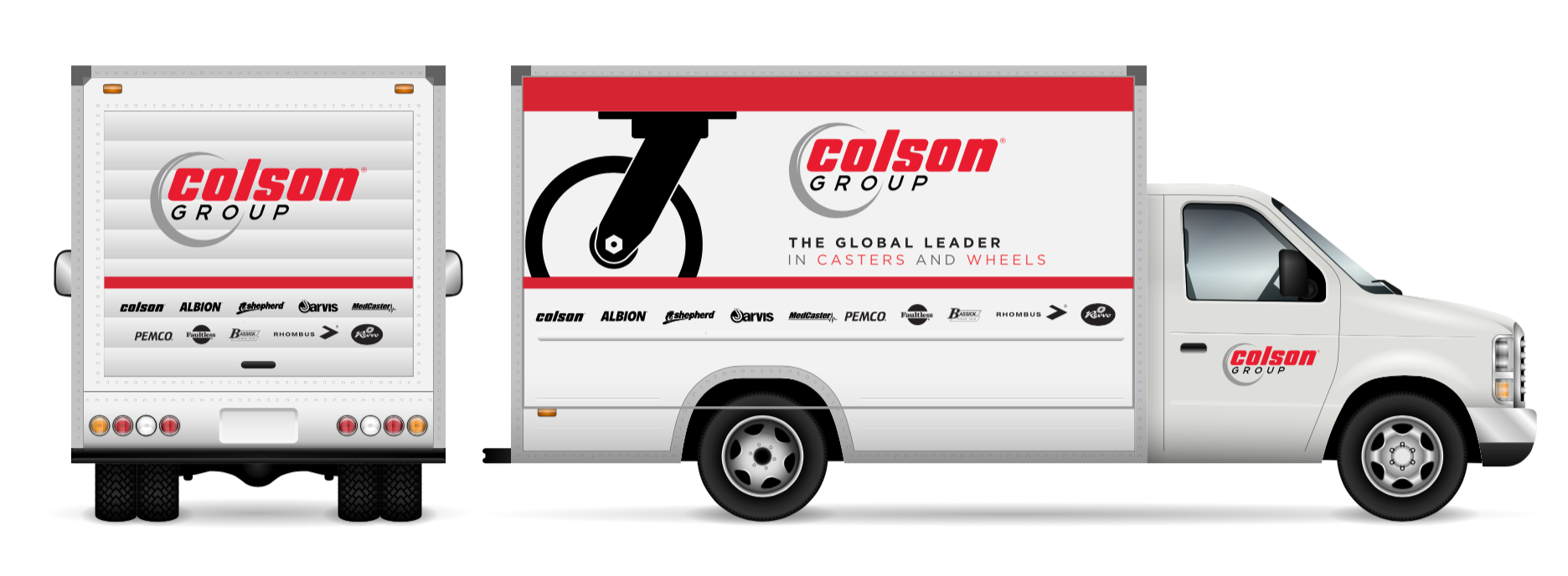 A white van with the word Colson Group on the side