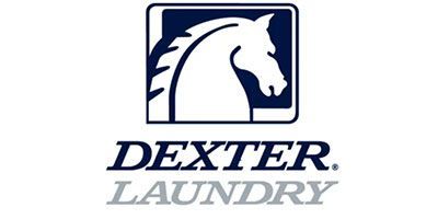 The logo for dexter laundry shows a horse 's head in a square.