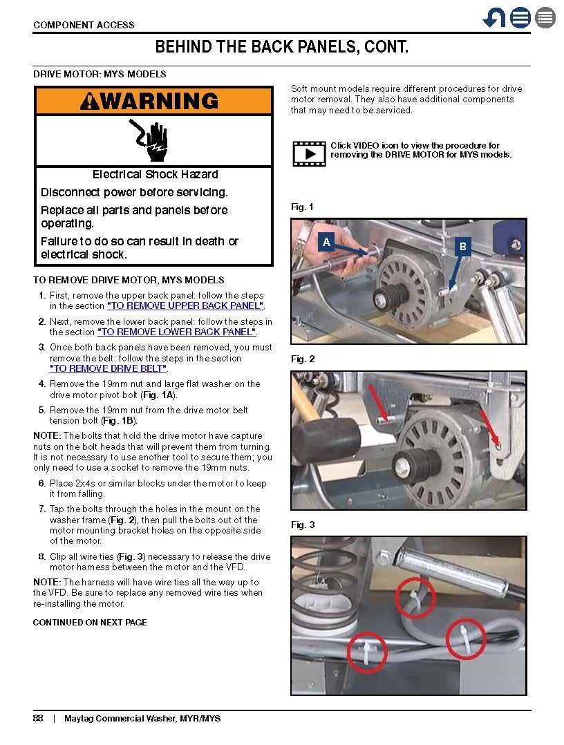 A warning sign is on a page of a technical service manual.